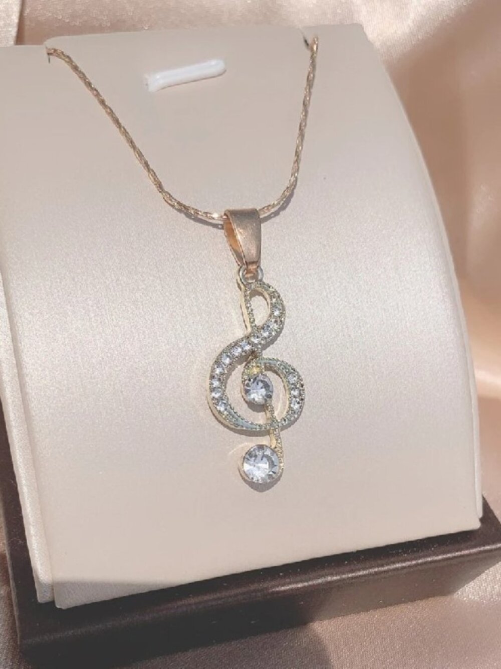 Treble Clef Music Note Necklace Sparkly Crystal Pendant Gift for Music Lovers